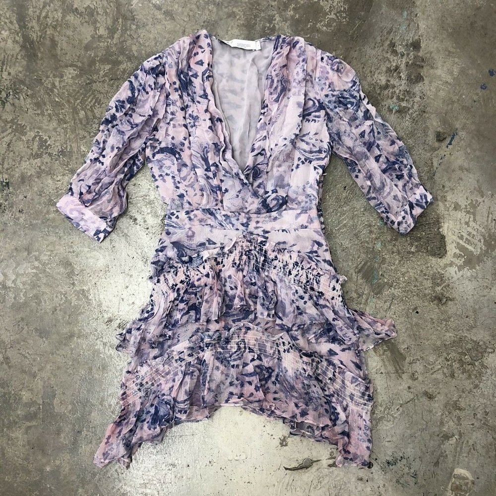 IRO Rahue Dress Light Purple Tiered Ruffle Smocked - Picture 3 of 9